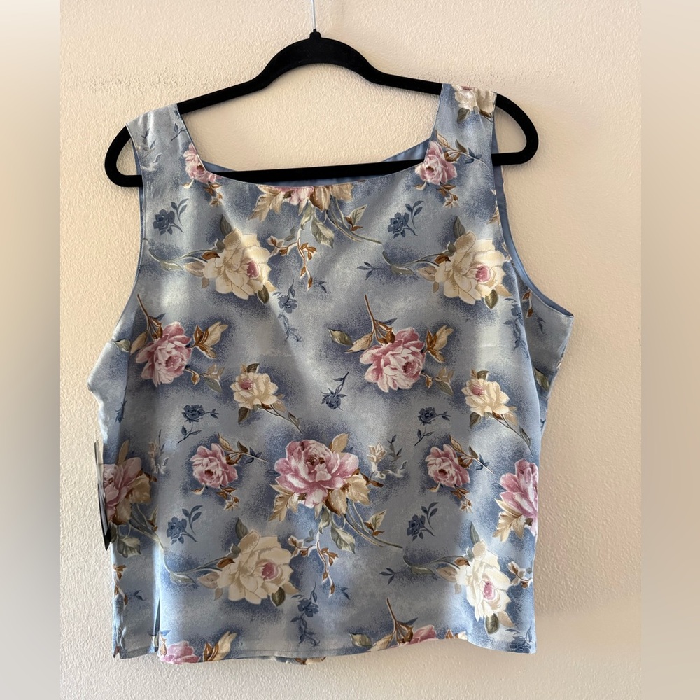 Quo-Silk Women’s Floral Sleeveless Floral Tank Top 100% Silk Fully Lined